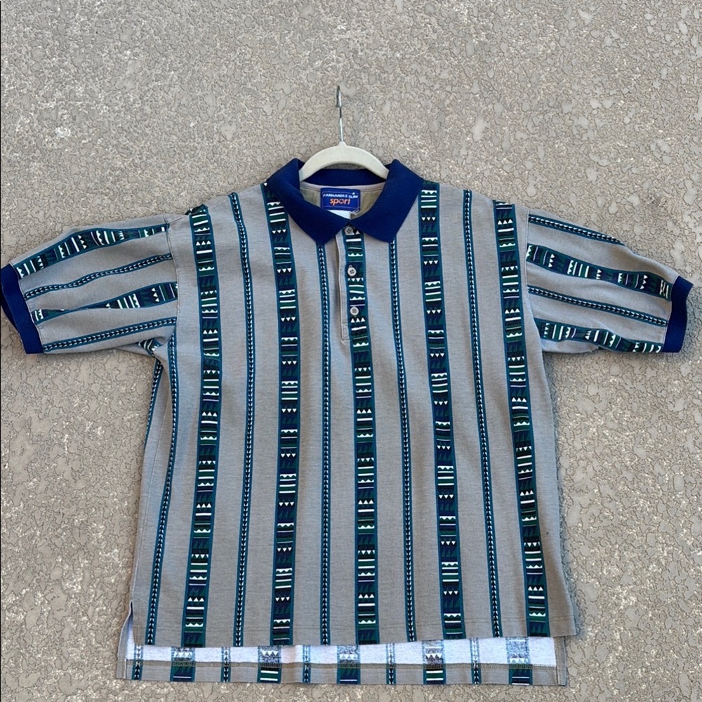 Panhandle Slim Gray and Blue Striped Polo Shirt